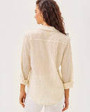 Lilly Pulitzer Sea View Button Down Top - Wicker Tan Lightweight Oxford Stripe