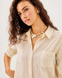 Lilly Pulitzer Sea View Button Down Top - Wicker Tan Lightweight Oxford Stripe