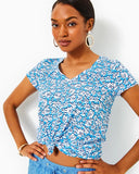 Lilly Pulitzer Women's Etta V-Neck Cotton Top -  Lunar Blue Palm Beach Petals