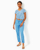 Lilly Pulitzer Women's Etta V-Neck Cotton Top -  Lunar Blue Palm Beach Petals