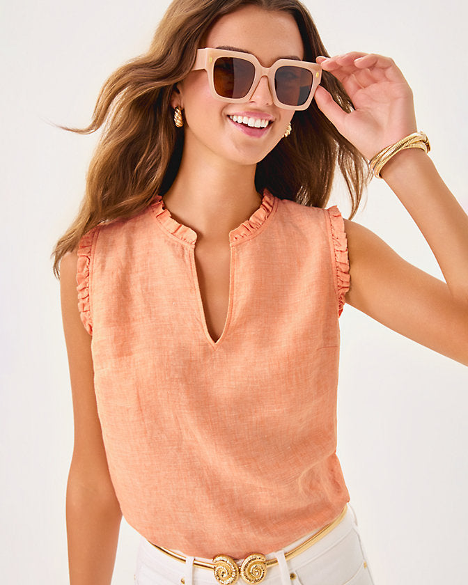 Lilly Pulitzer Kavalla Sleeveless Ruffle Top - Papaya
