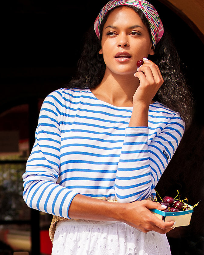 Lilly Pulitzer x Saint James Minquidame Tee in Azure Soleil Stripes