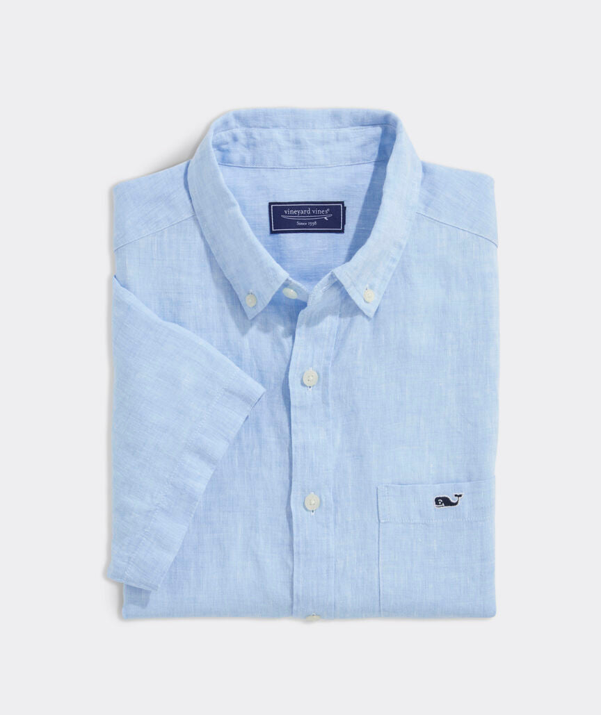 Vineyard Vines Men's Linen Short-Sleeve Solid Shirt - Jake Blue