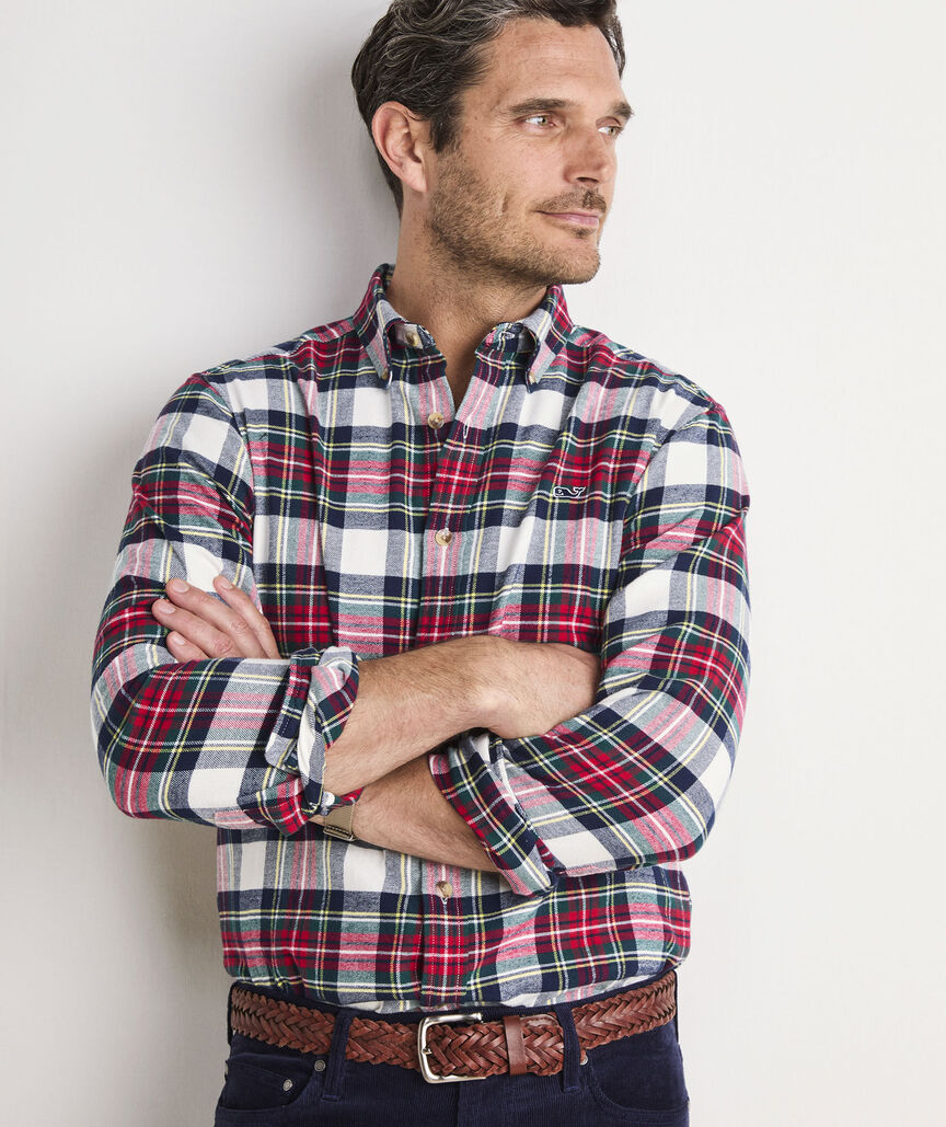Vineyard Vines Men's Vineyard Flannel Plaid Shirt - Marshmallow
