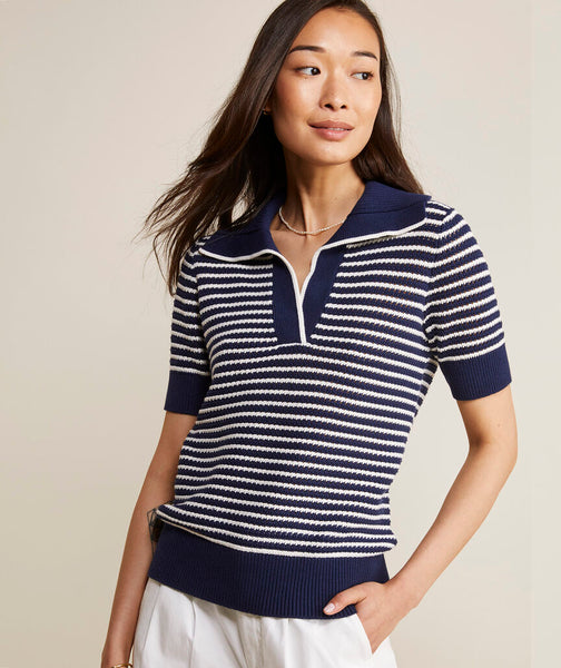 Vineyard Vines Women's Open-Stitch Short-Sleeve Polo Sweater