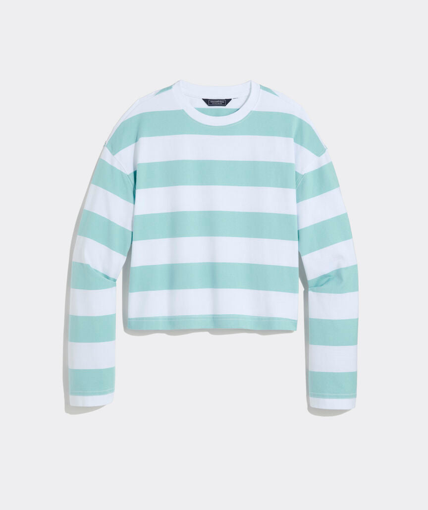 Vineyard Vines Women's Midweight Jersey Long-Sleeve Crewneck Tee - CRugby - Aqua/White
