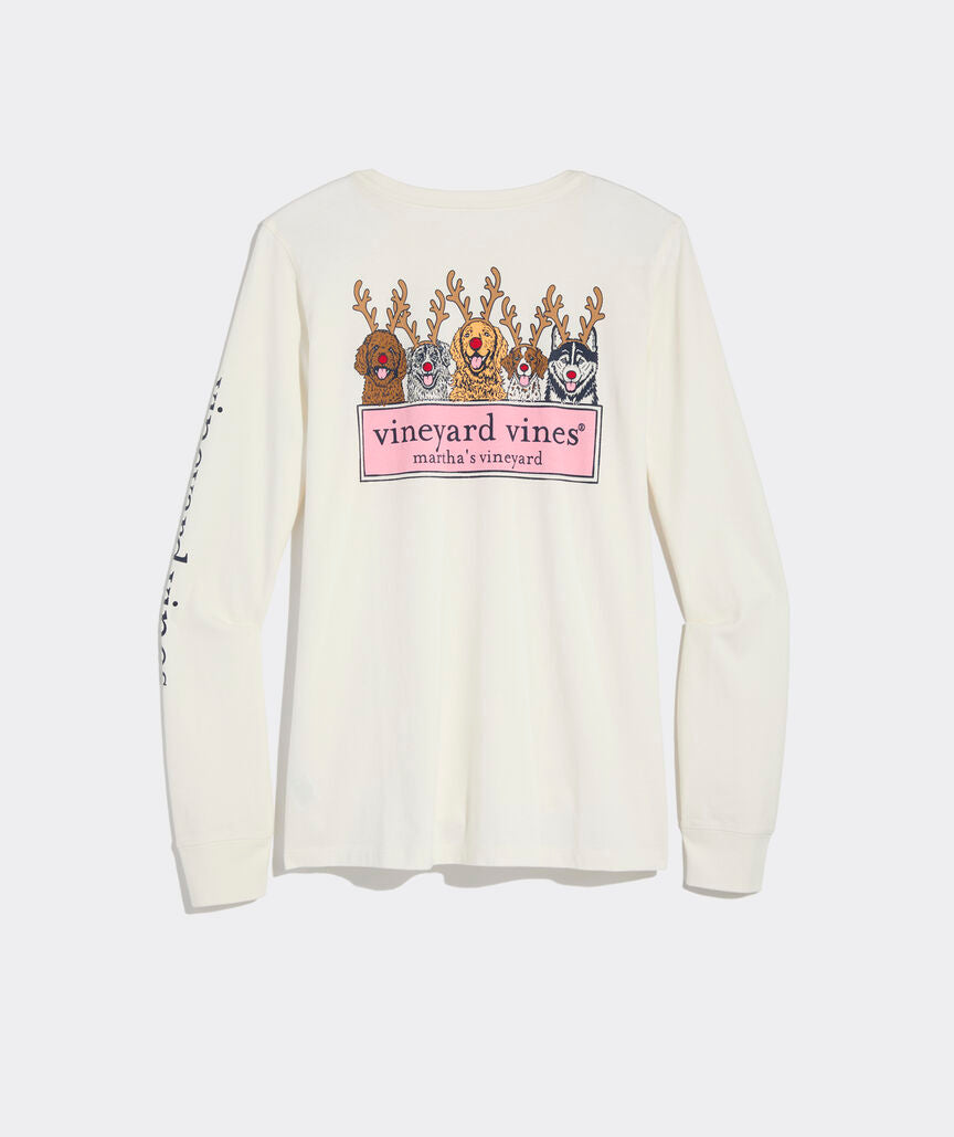 Vineyard Vines Women's Reindeer Pups Logo Box Long-Sleeve Tee - Marshmallow Dog