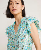 Vineyard Vines Women's Double Ruffle-Sleeve Top - Painted Tulips-White