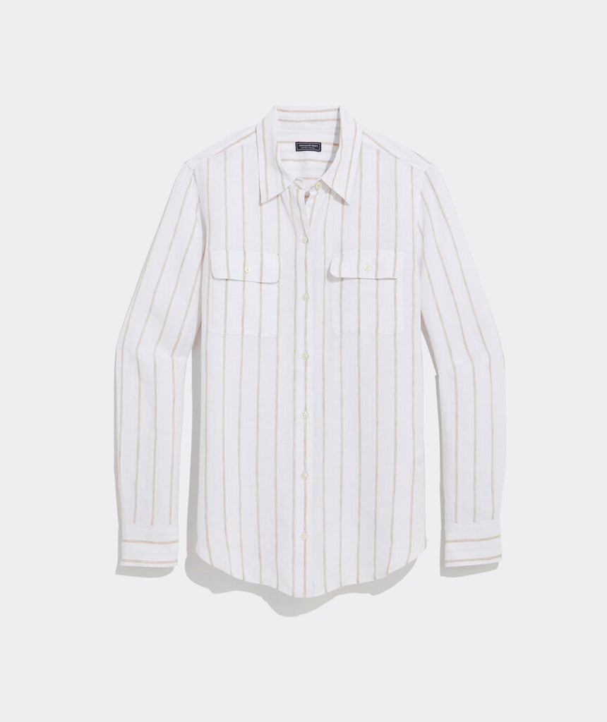 Vineyard Vines Women's Linen Camp Shirt - S Stripe -White/Capp