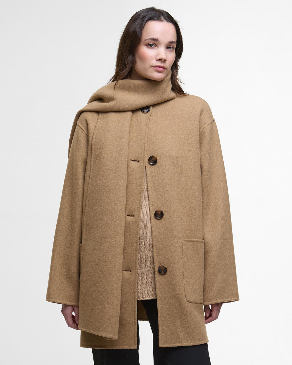 Barbour Women's Clementine Wool Scarf Coat - Camel