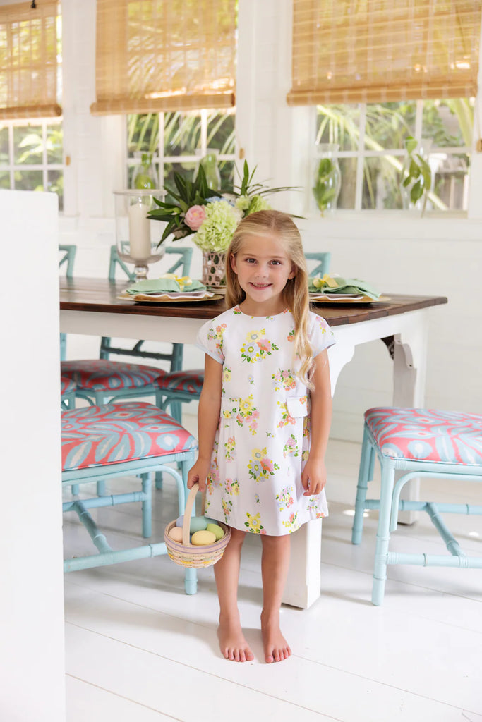 The Beaufort Bonnet Company Girl's Bett's Bow Dress - Biltmore Blooms With Buckhead Blue