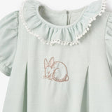Elegant Baby Bunny Embroidered Dress with Bloomers - Sage Green