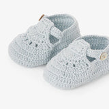 Elegant Baby Pale Blue T-Strap Hand Crocheted Baby Booties - Blue