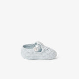 Elegant Baby Pale Blue T-Strap Hand Crocheted Baby Booties - Blue