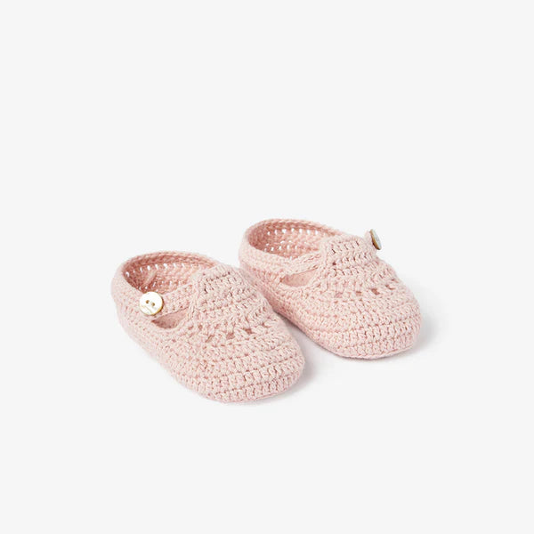 Elegant Baby Blush T-Strap Hand Crocheted Baby Booties - Pink