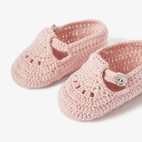 Elegant Baby Blush T-Strap Hand Crocheted Baby Booties - Pink