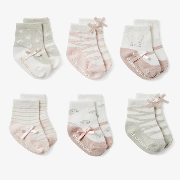 Elegant Baby Infant Pink Mary Jane Non-Slip Socks 6pk - Pink