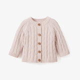 Elegant Baby Pale Pink Cotton Cable Knit Baby Sweater - Pink