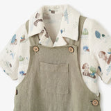 Elegant Baby Pond Friends Organic Cotton Muslin Top & Linen Blend Overalls - Multi