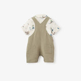 Elegant Baby Pond Friends Organic Cotton Muslin Top & Linen Blend Overalls - Multi