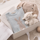 Elegant Baby Pale Blue Bunny Knit Shortall Romper