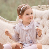 Elegant Baby Taupe Flutter Sleeve Hand-Embroidered Baby Cardigan