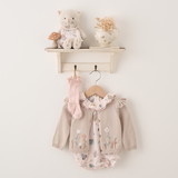 Elegant Baby Taupe Flutter Sleeve Hand-Embroidered Baby Cardigan