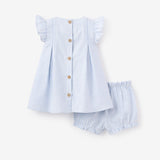 Elegant Baby Sailboat Embroidered Oxford Stripe Dress w/ Bloomers