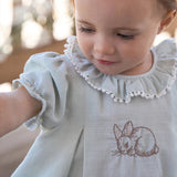 Elegant Baby Bunny Embroidered Dress with Bloomers - Sage Green