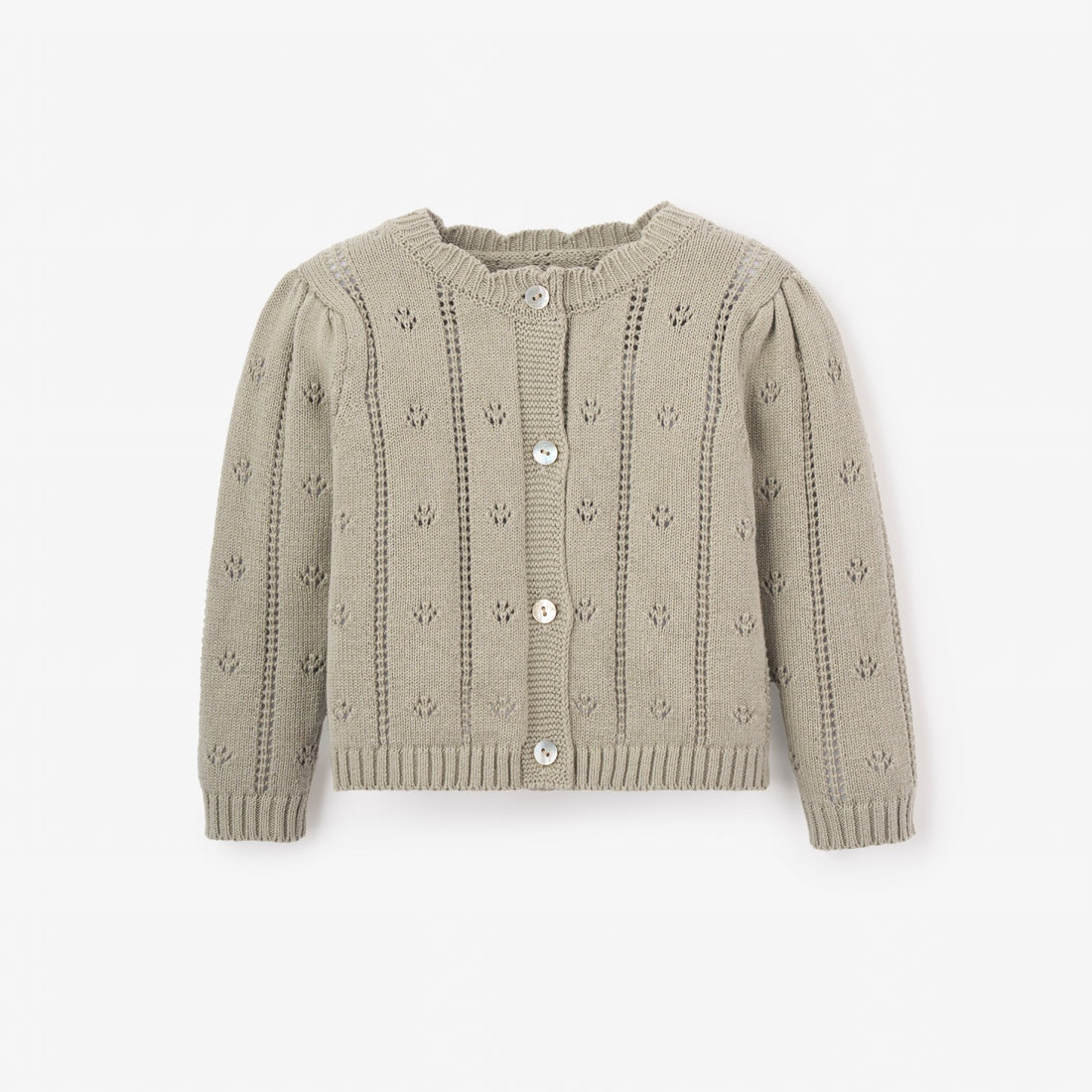 Elegant Baby Sage Pointelle Knit Baby Cardigan