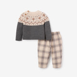 Elegant Baby Charcoal Fairisle Sweater + Plaid Pant Set