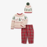 Elegant Baby Holiday Fairisle Sweater + Tartan Pant Set