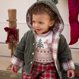 Elegant Baby Holiday Fairisle Sweater + Tartan Pant Set