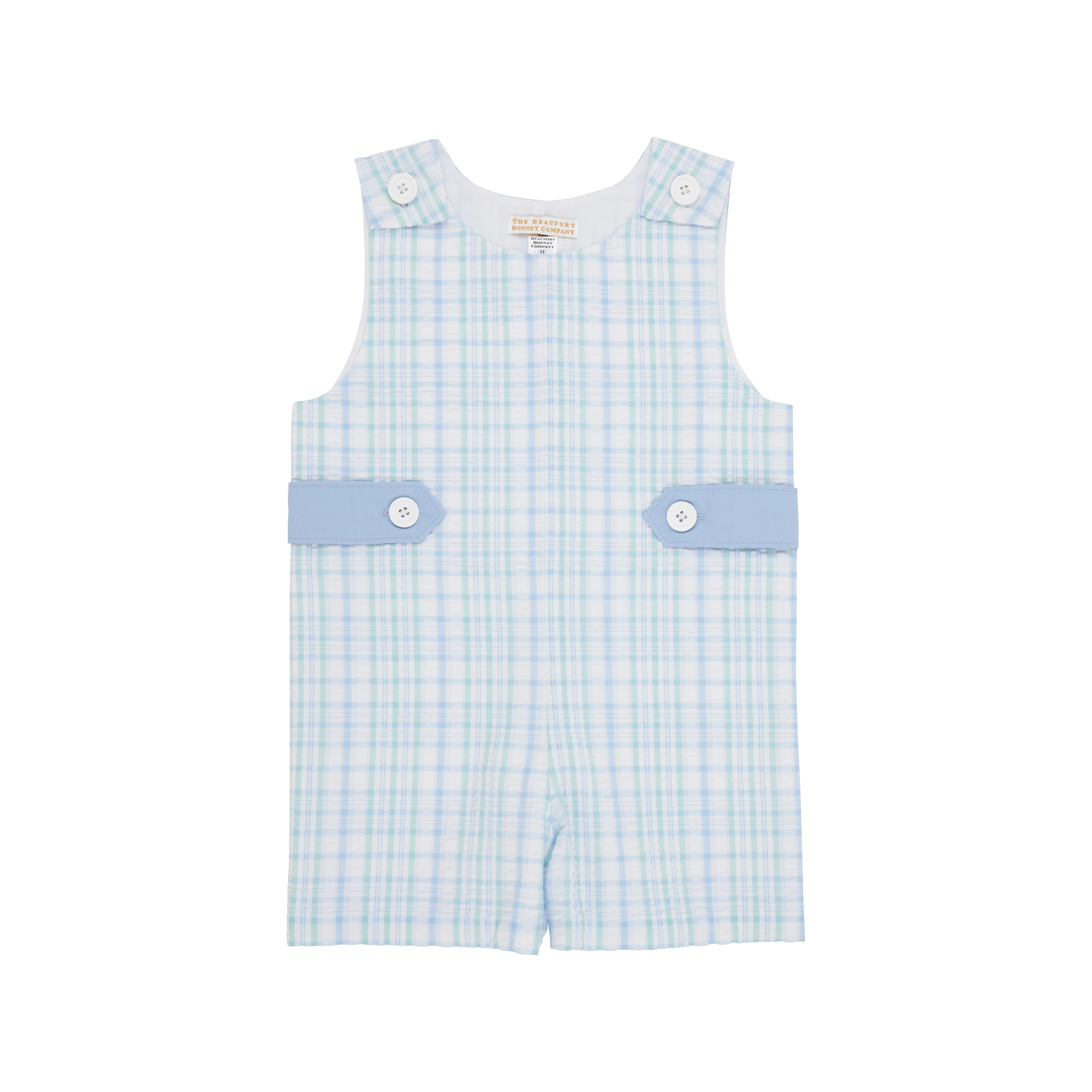 The Beaufort Bonnet Company Infant's Jack Keene Jon Jon - Turks Teal Sewanee Seersucker with Beale Street Blue