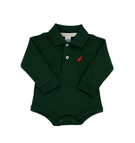 The Beaufort Bonnet Company Boy's Long Sleeve Prim & Proper Polo & Onesie - Grier Green with Richmond Red Stork