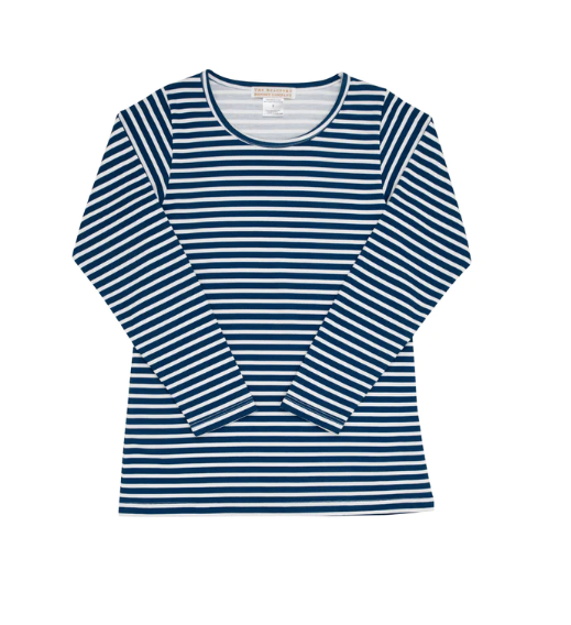 The Beaufort Bonnet Company Long Sleeve Plain Jayne Play Shirt - Nantucket Navy Stripe