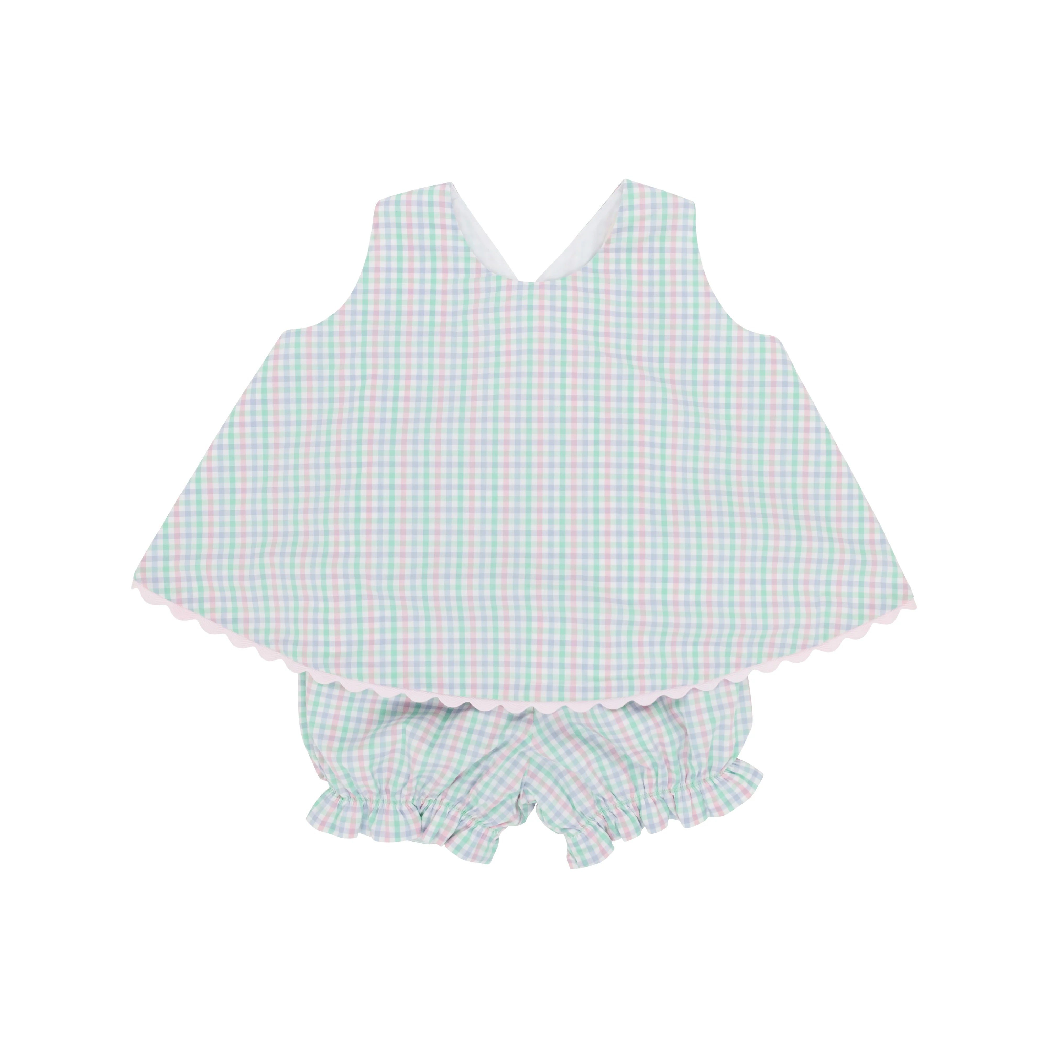 The Beaufort Bonnet Company Infant's Susanne Swing Top Set - Sir Proper's Preppy Plaid With Palm Beach Pink Ric Rac