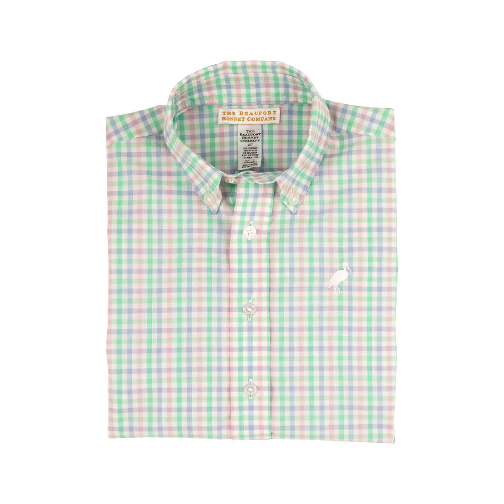 The Beaufort Bonnet Company Boy's Dean's List Dress Shirt - Sir Proper's Preppy Plaid With Worth Avenue White Stork