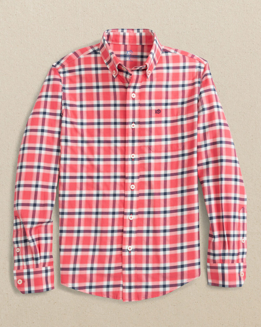 Southern Tide Boys Beachrock Plaid Skipjack Sport Shirt - Snapper