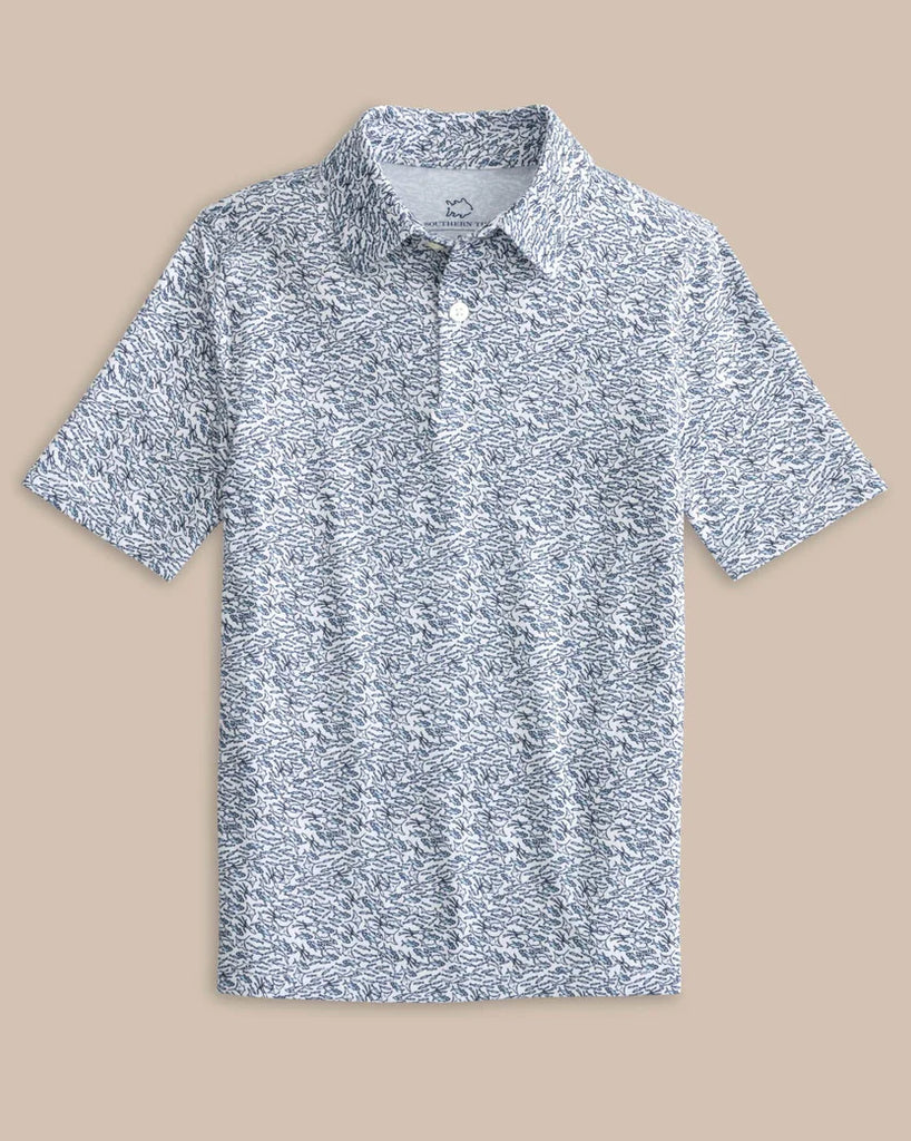 Southern Tide Boys Driver Schooling Fish Polo Shirt - Classic White