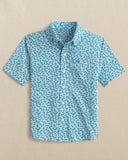 Southern Tide Boys Intercoastal Fintastic Short Sleeve Sport Shirt - Cerulean