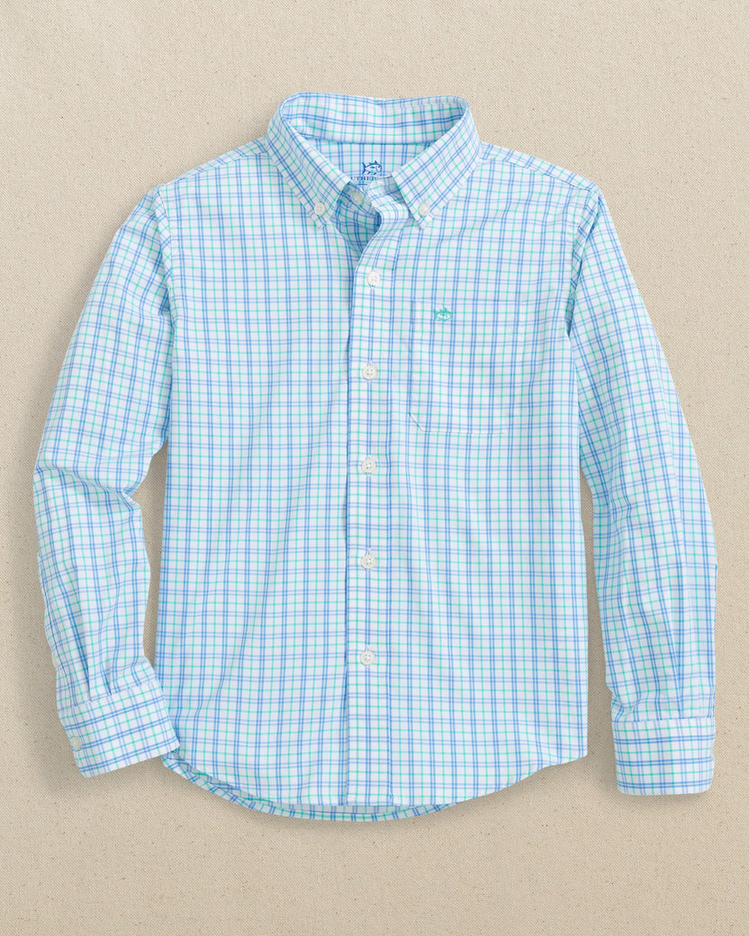 Southern Tide Boys Intercoastal Turnberry Plaid Long Sleeve Sport Shirt - Boat Blue