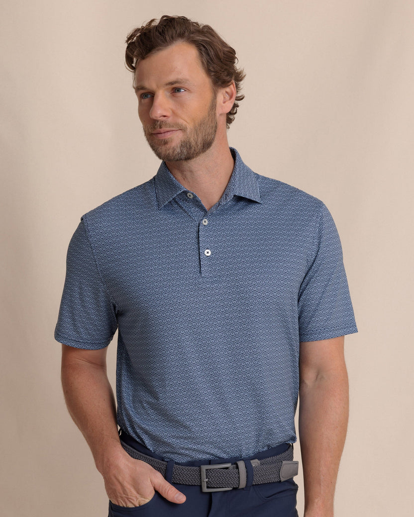 Southern Tide Men's Driver ST Geo Printed Polo - Dress Blue