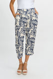 Emproved Women's Pull On Crop Woven Pant - Deep Ocean Tropical Leaf