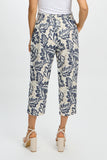Emproved Women's Pull On Crop Woven Pant - Deep Ocean Tropical Leaf