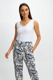Emproved Women's Pull On Crop Woven Pant - Deep Ocean Tropical Leaf