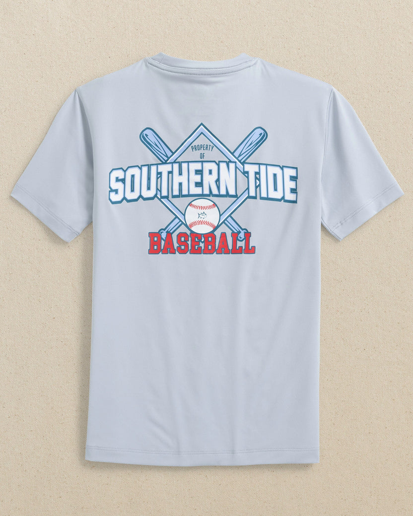 Southern Tide Boy's/Kids Baseball Diamond Short Sleeve Performance T-Shirt - Slate Grey