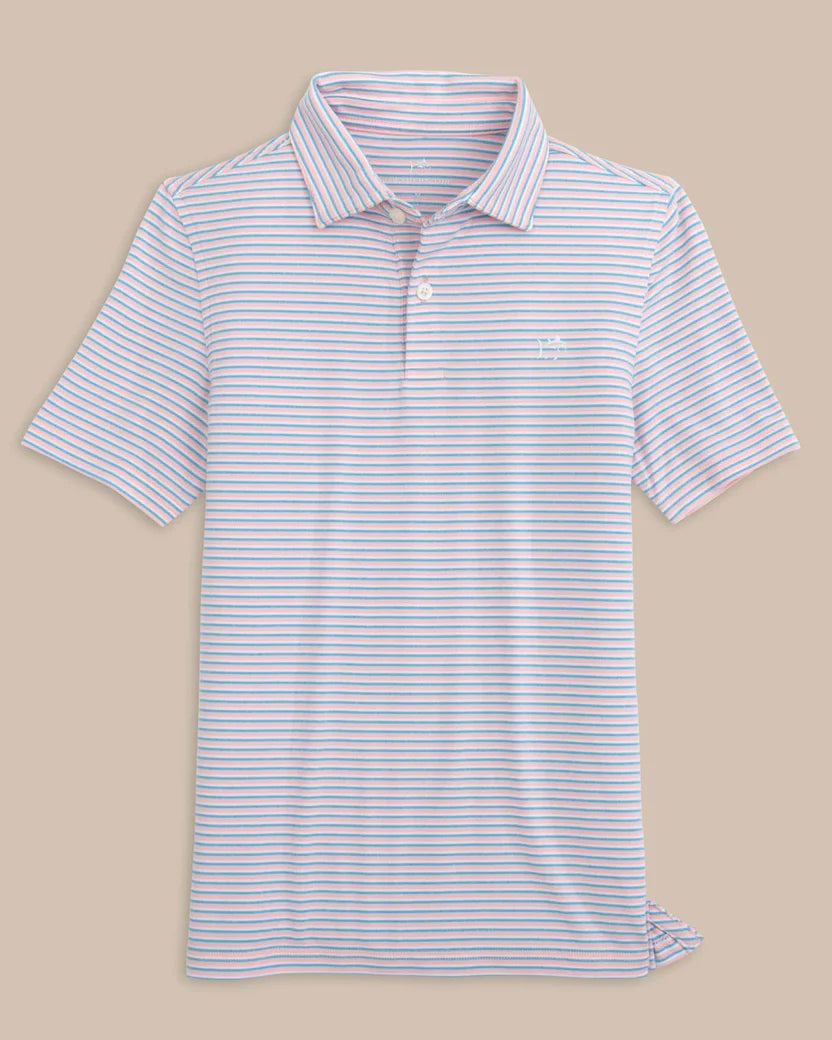 Southern Tide Kids Ryder Heather Halls Stripe Performance Polo - Heather Pale Rosette Pink