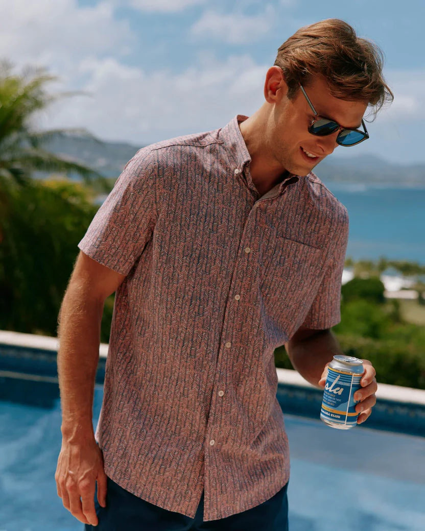 Southern Tide Men's Legally Frond Intercoastal Short Sleeve Sport Shirt - Flamingo Pink