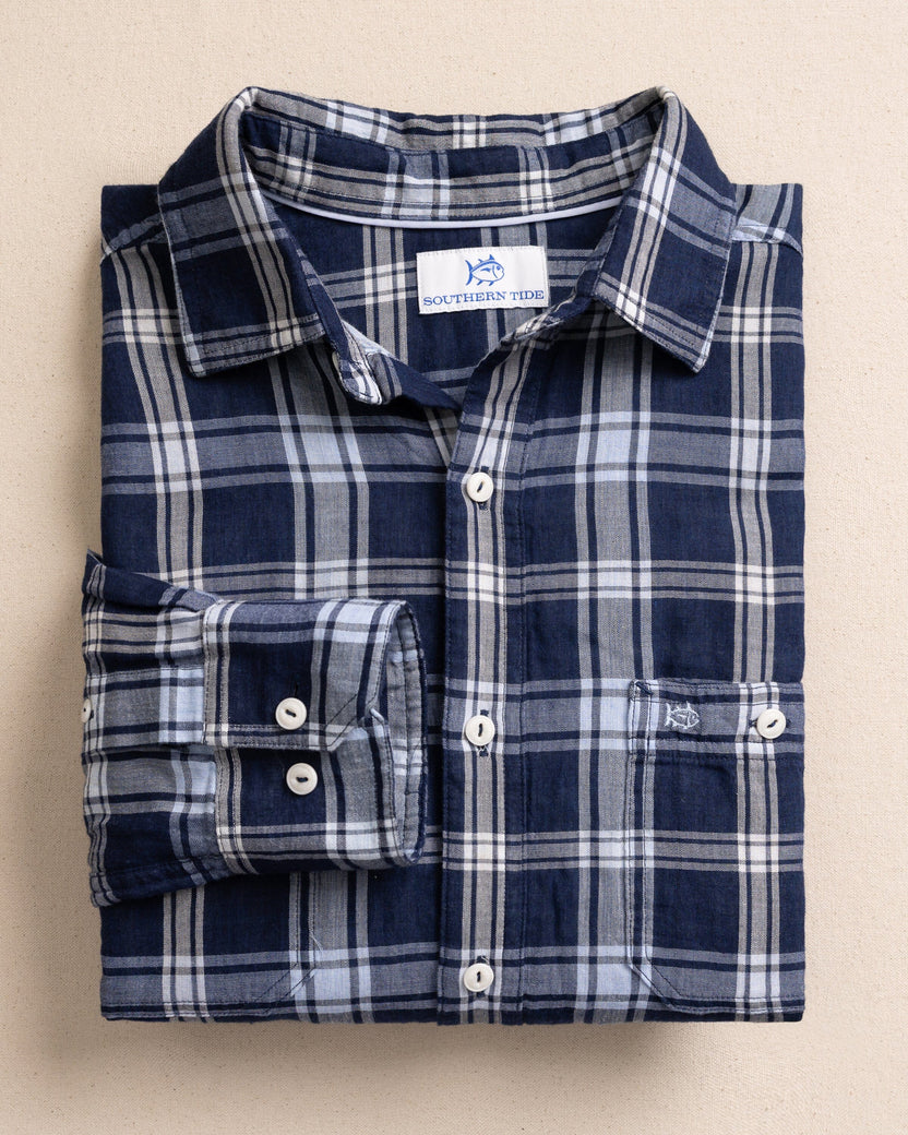 Southern Tide Men's Somerset Plaid Double Cloth Heather Sportshirt - Heather Dress Blue